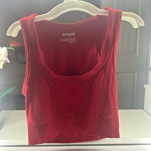 Garage Red Fitted Crop Tank Top